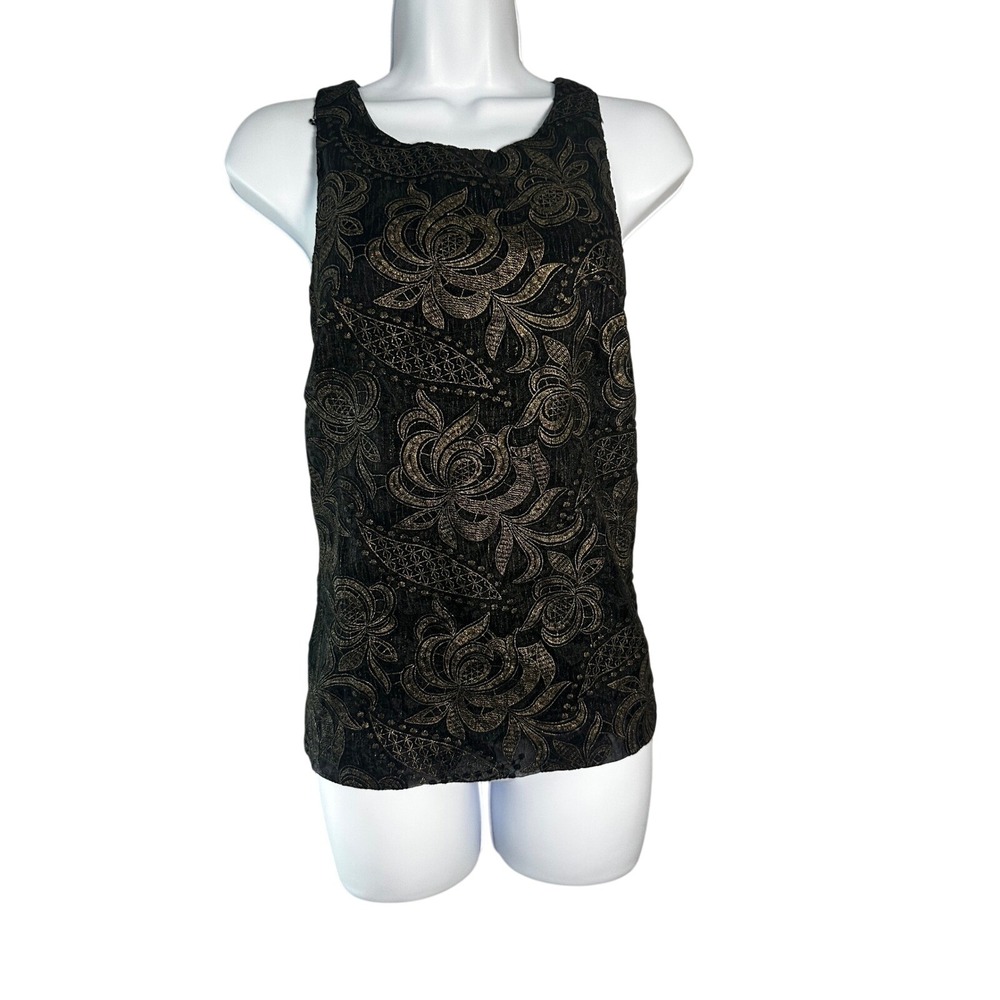 J.Crew Black Gold Metallic Floral Brocade Sleeveless Top B5674‎ Womens 0